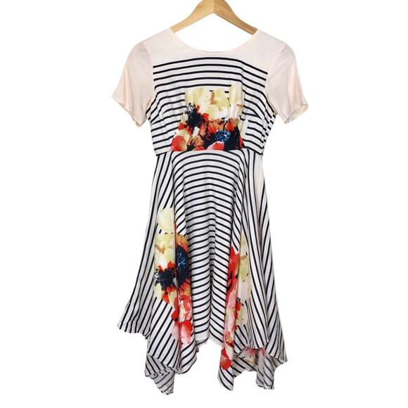 Corey Lynn Calter Floral Stripe Mixed Print Handkerchief Hem Dress Size 0 - Picture 1 of 8